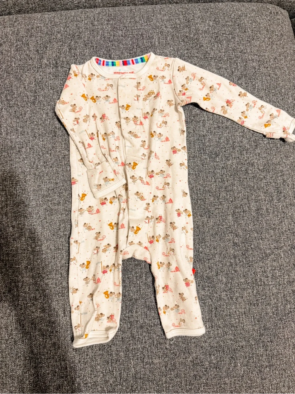 Magnetic Me Cream One-Piece Bodysuit with Animal Print